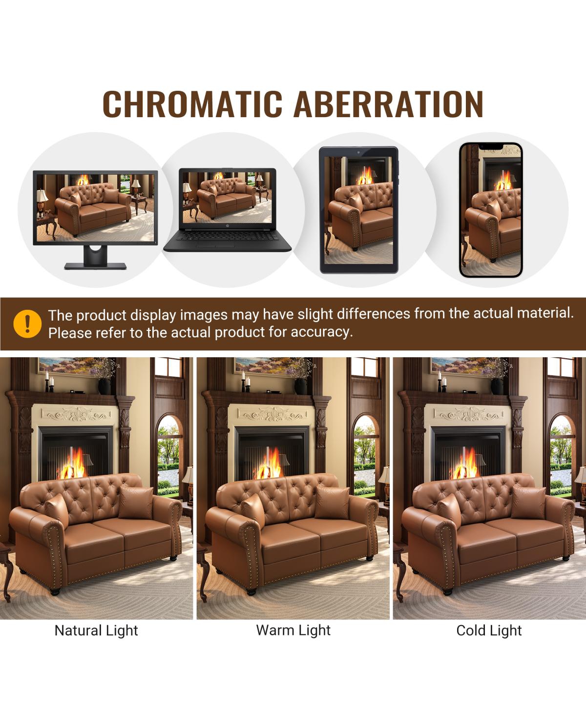 Streamdale Furniture Mid-Century Modern Faux Leather Chesterfield Sofa with Nailhead Trim