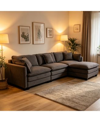 3-Seat Sectional Sofa with Ottoman and Waist Pillows