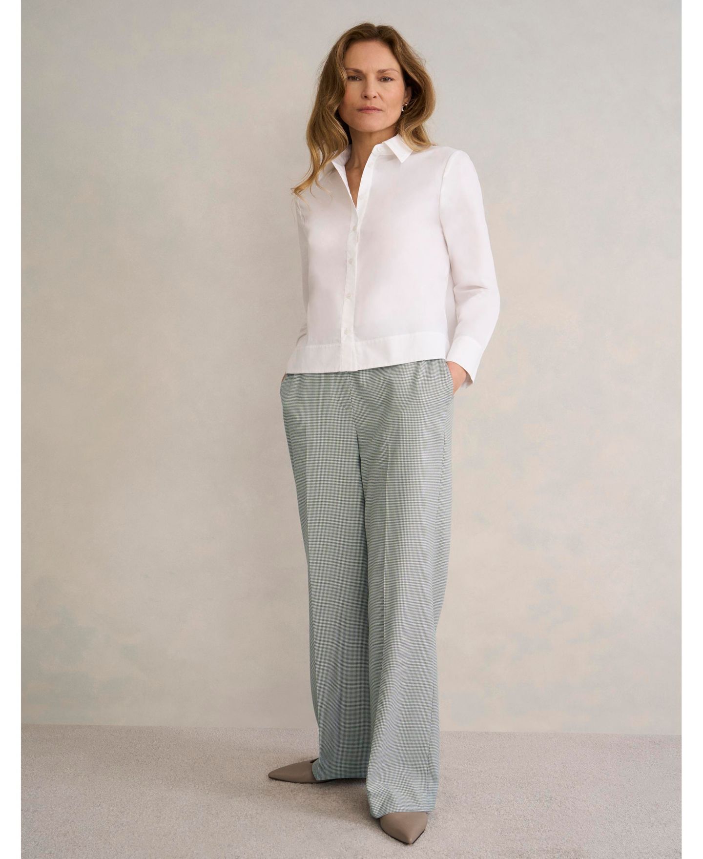 Женские брюки Hobbs London Ellie Wide Leg Tailored, цвет: Бежевый / Хаки — фото 3