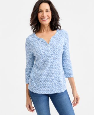 Women's Printed 3/4-Sleeve Henley Top