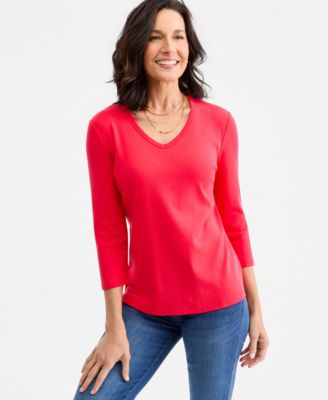 Women's Cotton 3/4-Sleeve V-Neck Tee