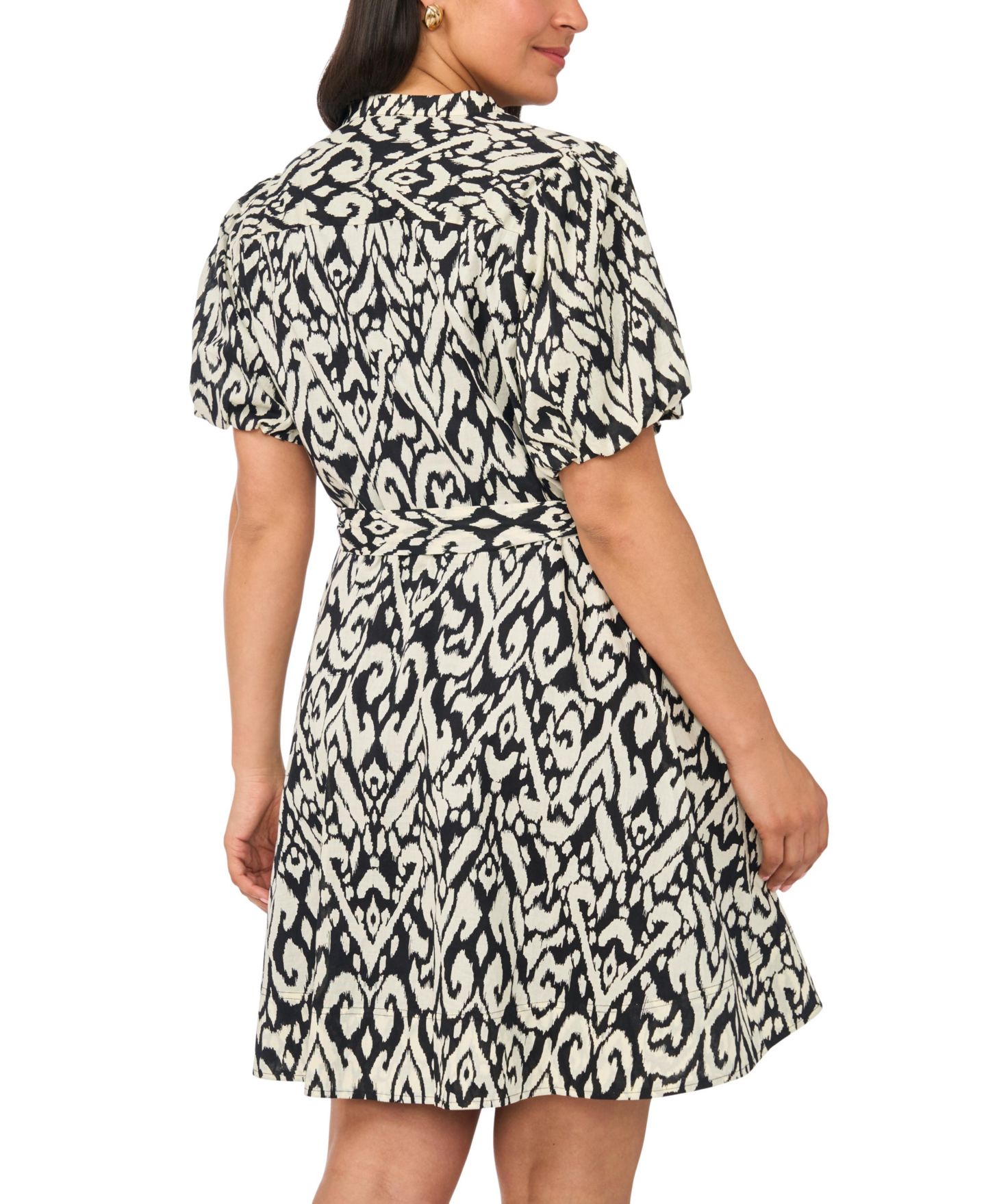 Женское платье Vince Camuto Plus Size Puff-Sleeve Belted Mini, цвет: Насыщенный чёрный — фото 6