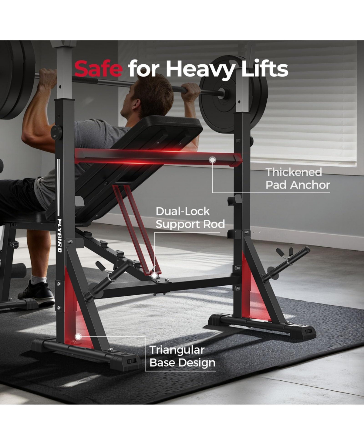 Fed Fitness Olympic Adjustable Weight Bench, 39IN Rack Width with Bench Press Rack, Leg Extension and Leg Curl, Multi-Functional Workout Equipment