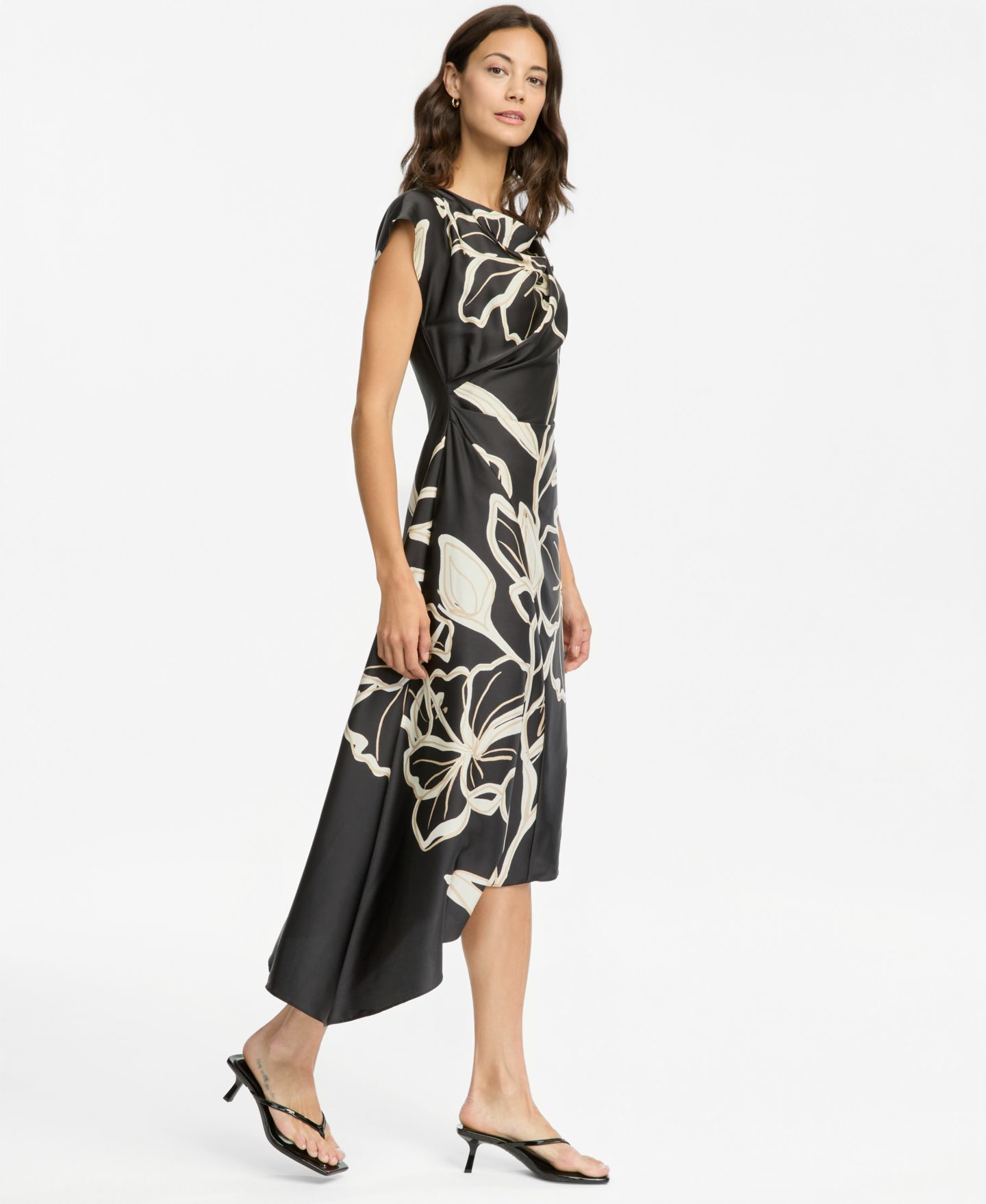 Женское платье Maggy London Cap-Sleeve Asymmetric-Hem, цвет: Чёрный / Кремовый — фото 3