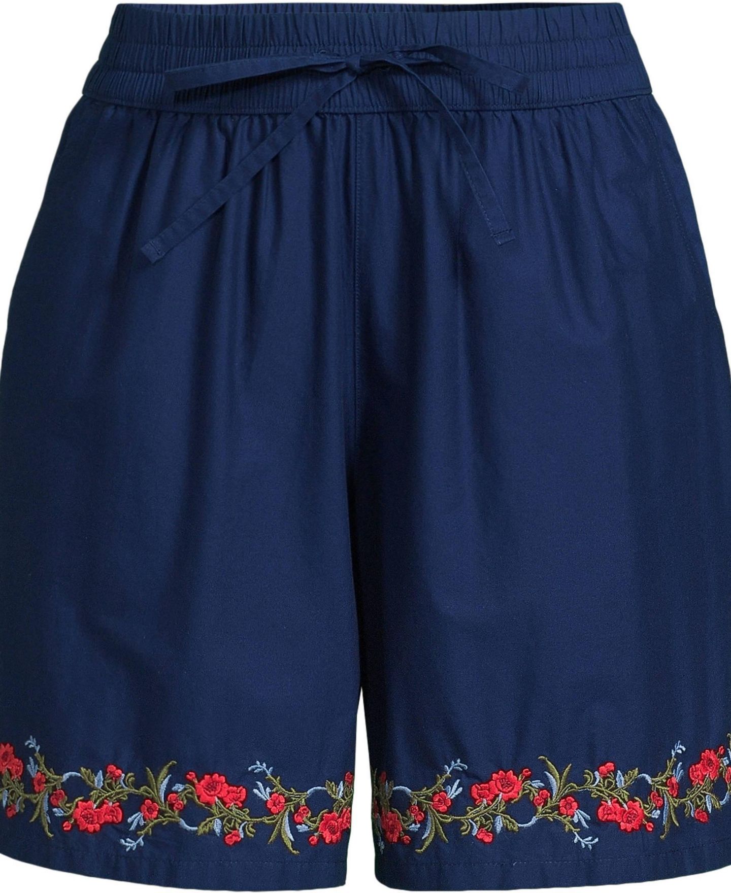 Женские шорты Lands' End Poplin Embroidered High Rise 7" Pull On, цвет: Вишнёвый / Морской тёмно-синий — фото 2