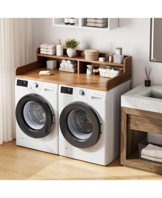 Bathroom Countertop - Wooden Laundry Countertop with Edge Rails, Washer Dryer Topper for Bathroom Sink Top, Laundry Room Organization & Storage