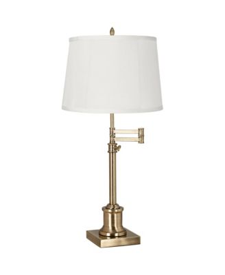 Swing Arm Desk Table Lamp 36" Tall Antique Brass Fabric Drum Shade for Living Room Bedroom Bedside Office Family