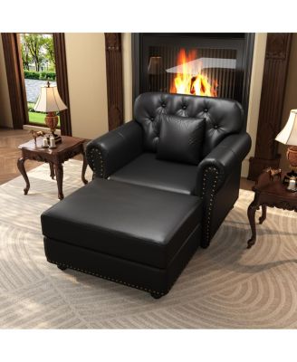 41.3" Faux Leather Chesterfield Sofa with Nailhead Trim and Pillows