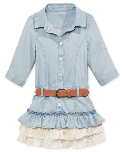 GUESS' Lace-Ruffle Denim Dress, Little Girls (2-6X)