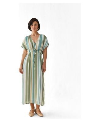 Women's Striped Drawstring Waist Maxi Dress