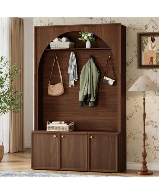 Farmhouse Arched Hall Tree with Storage Bench and 4 Hooks