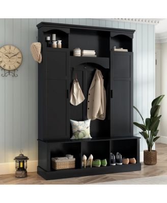 Modern All-in-One Arched Hall Tree with Storage Bench and 7 Hooks