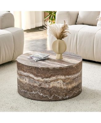 Round MDF Coffee Table with Cave Stone Pattern, 23.6" x 11.8