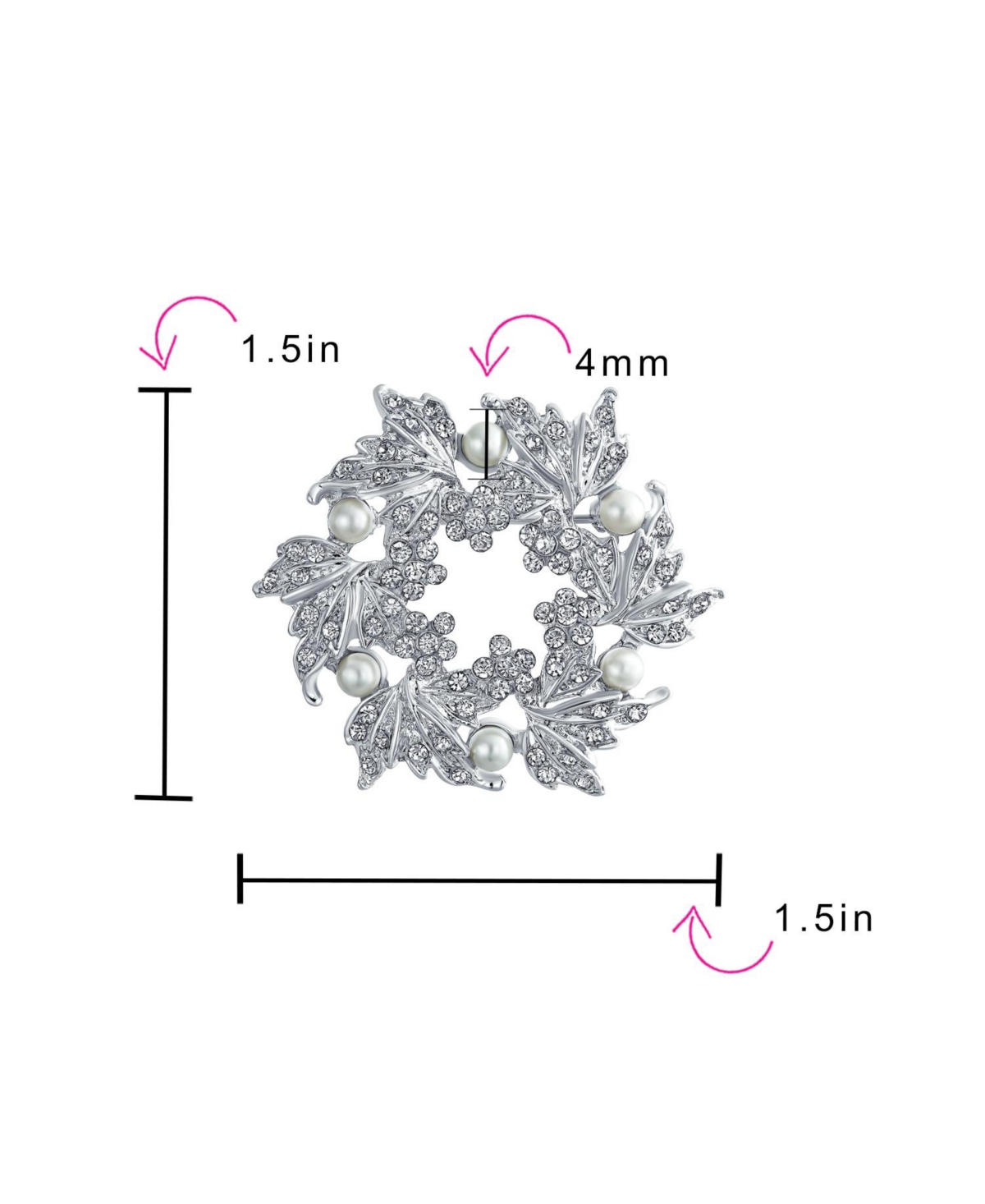 Bling Jewelry Pearl Wreath Circle Statement Brooch Pin Crystal Accent for Lapel and Scarf