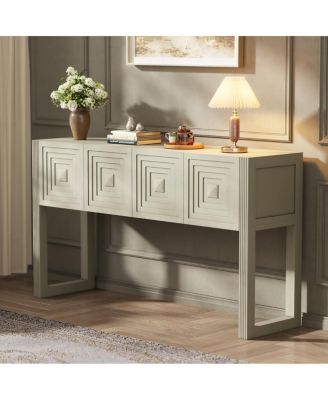 Geometric Carved 3-Drawer Console Table with Fluted Legs