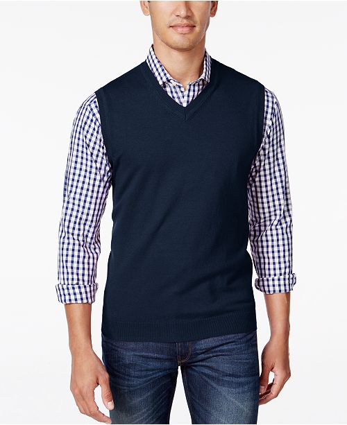 Club Room Men's V-Neck Sweater Vest, Created for Macy's & Reviews ...