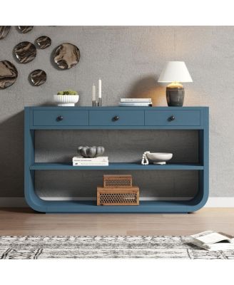 Modern Curved Console Table with 3 Drawers and 2 Shelves