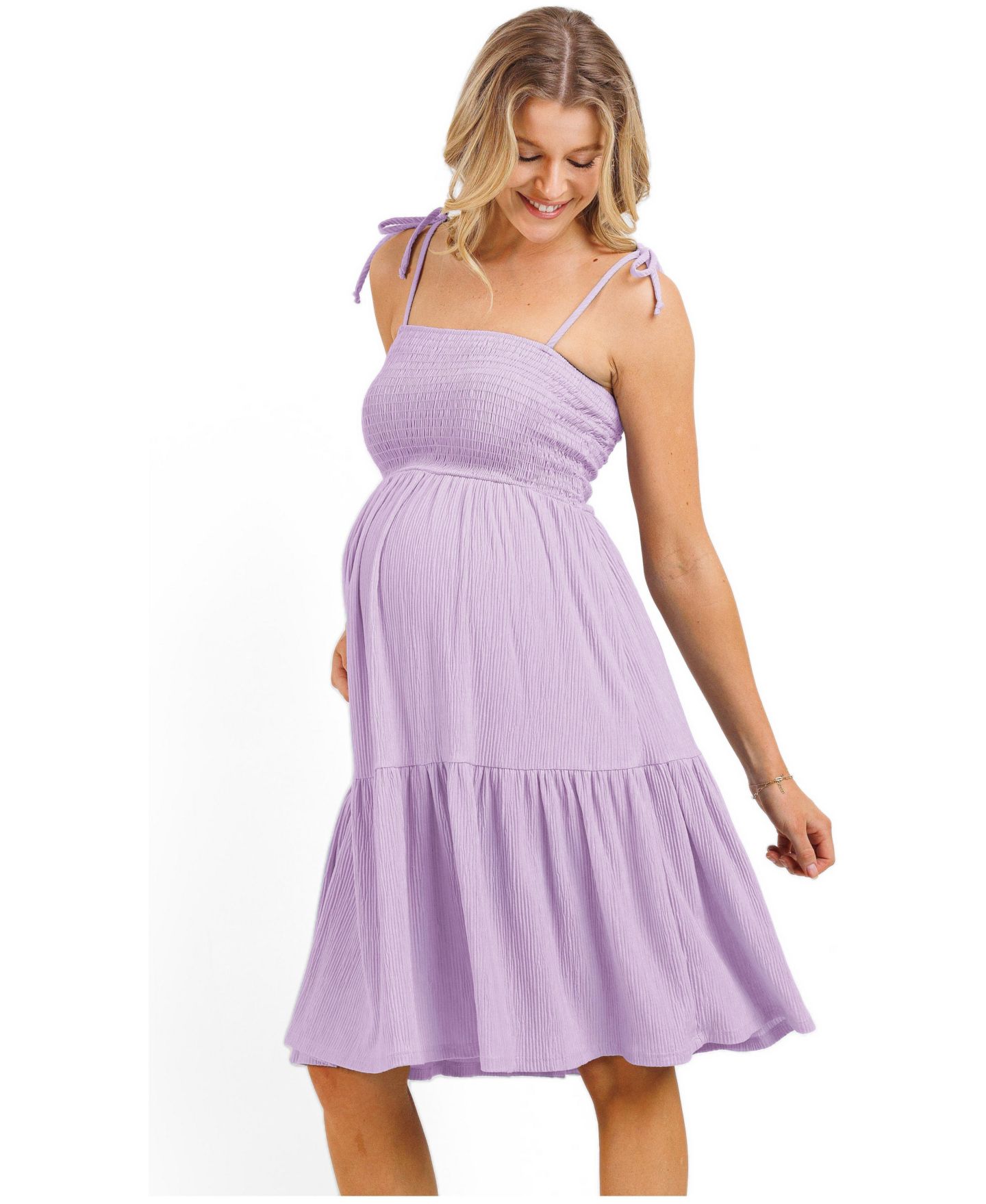 Женское платье Hello Miz Tiered Smocked Sundress with Tie Straps, цвет: Сиреневый — фото 3