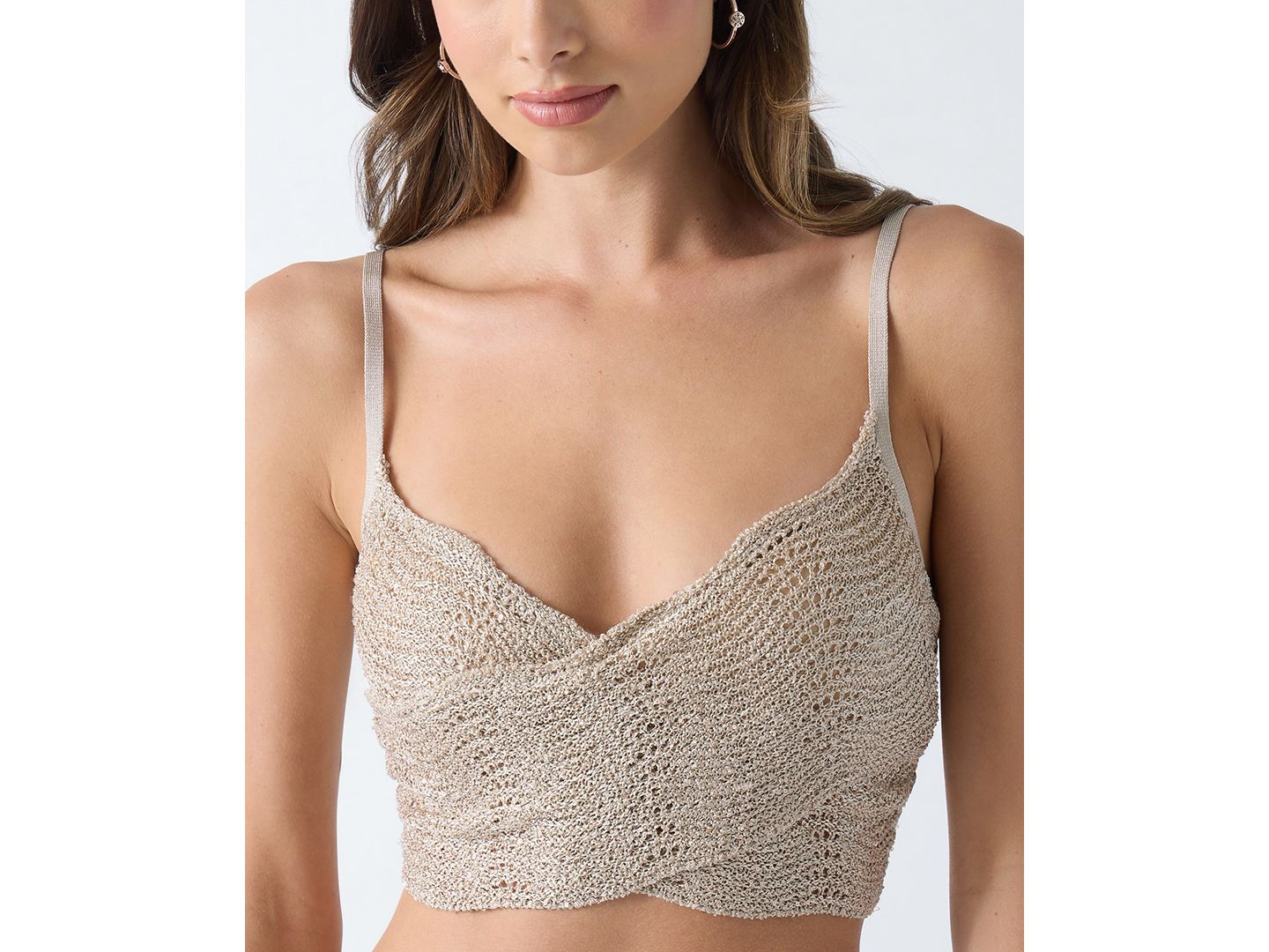 Женский свитер GUESS Olivia Pointelle Sequin Sleeveless Crop Top, цвет: Серо-коричневый разноцветный — фото 3