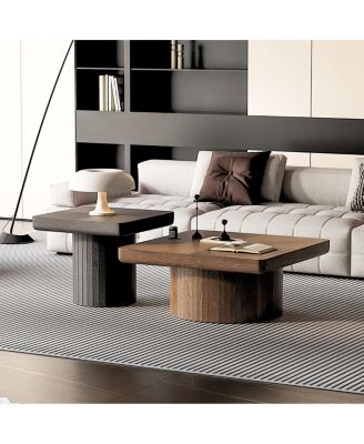 Modern Wood 2-Piece Nesting Coffee Table Set
