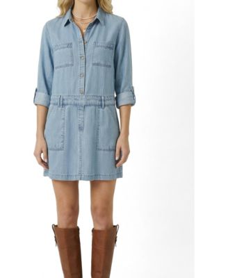 Women's Long-Sleeve Button-Front Denim Mini Dress