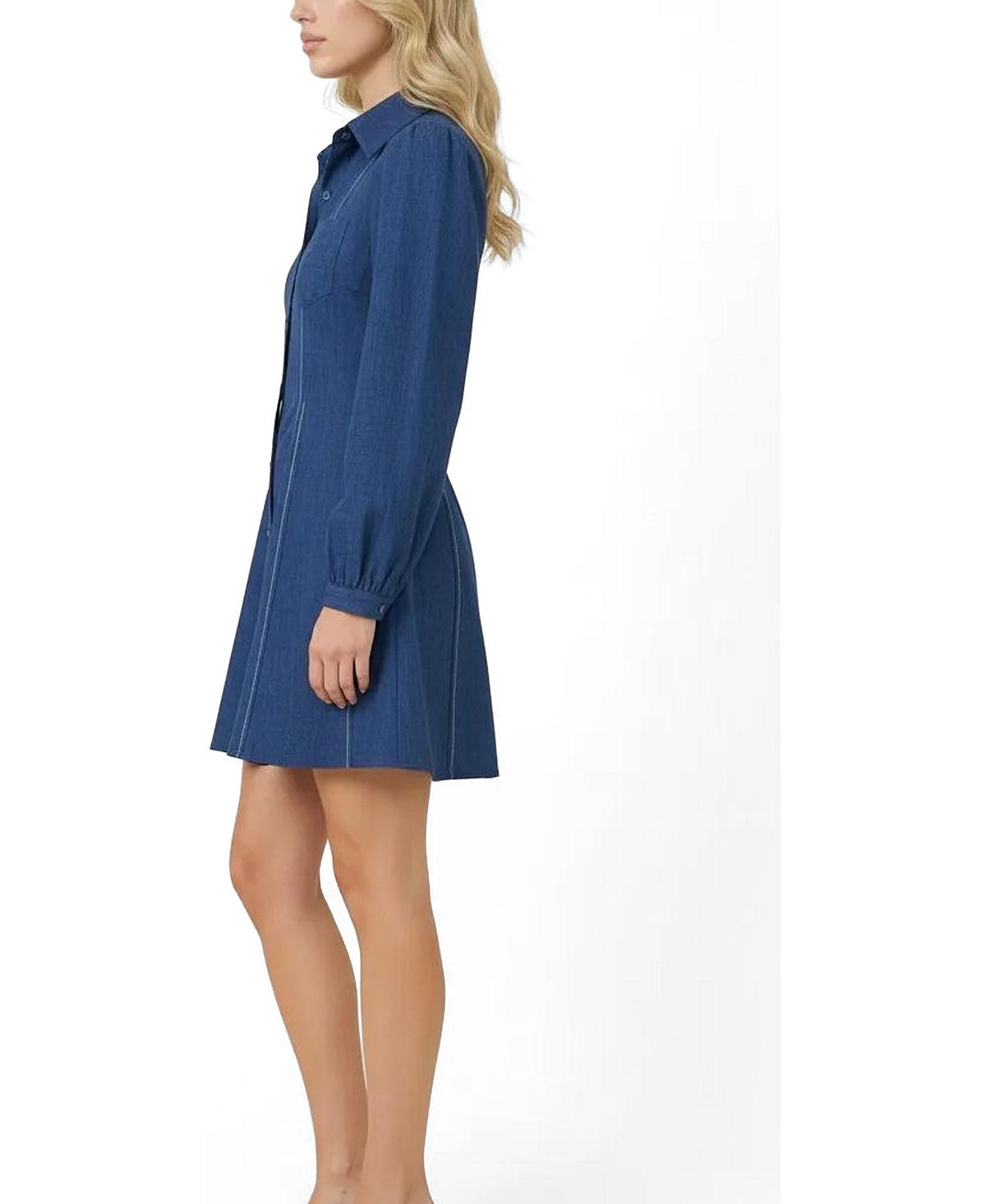 Modenaire Women's Long-Sleeve Denim Contrast-Stitch Shirt Dress view 4 — MAYCSS fashion products