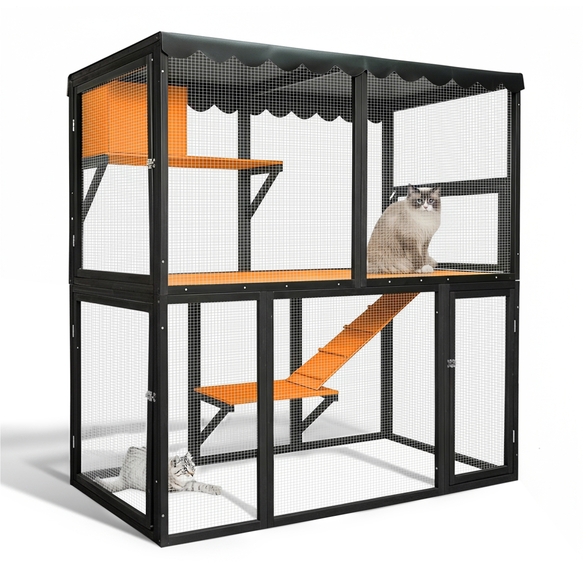 Streamdale Furniture Wooden Outdoor Catio Enclosure with Waterproof Cover and 4-Tier Ramp