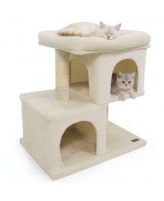 25.5'' Cat Tree with 2 Large Condo Padded Top Perch Sisal Scratching Posts for Cats