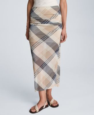 Women's Side Ruched Mesh Midi Skirt