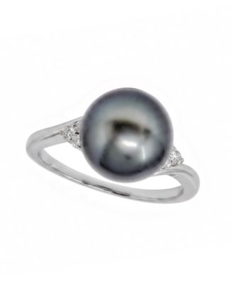 Cultured Tahitian Pearl (10mm) & Diamond (1/10 ct. t.w.) Ring in 14k White Gold