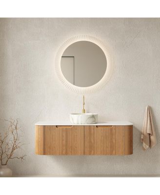 Wall Mounted Bathroom Vanity with Sintered Stone Top, Round Ceramic Basin, Soft Close Drawer, Pre-assembled