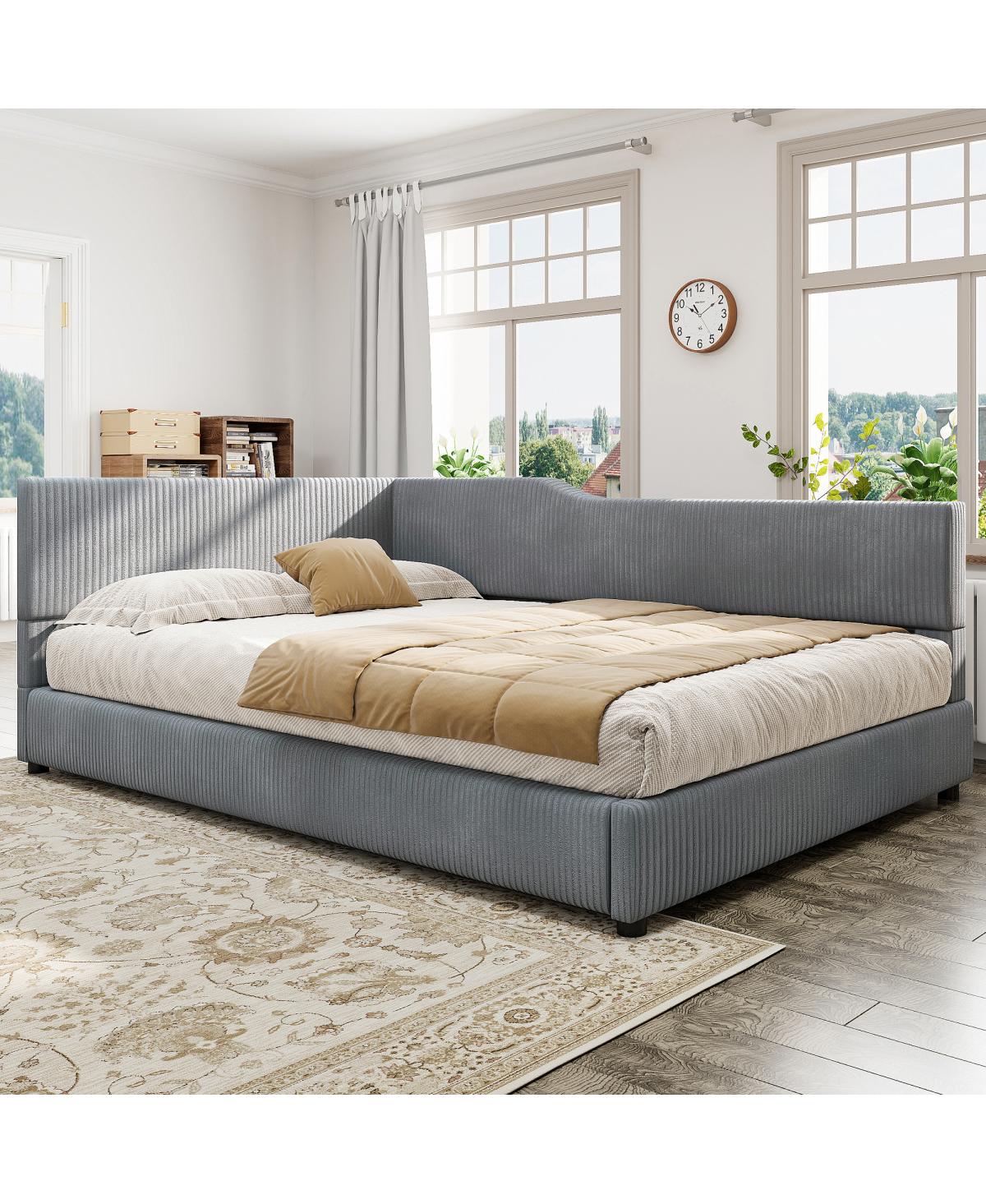 Streamdale Furniture Full Size L-Shaped Corduroy Daybed Upholstered Daybed - Gray