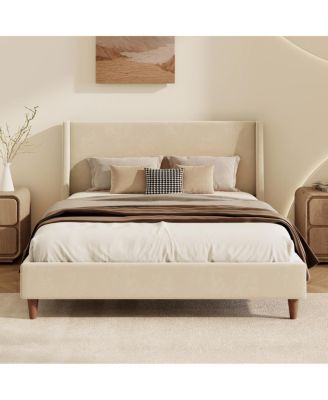 Modern Velvet Wingback Platform Bed, Queen Size