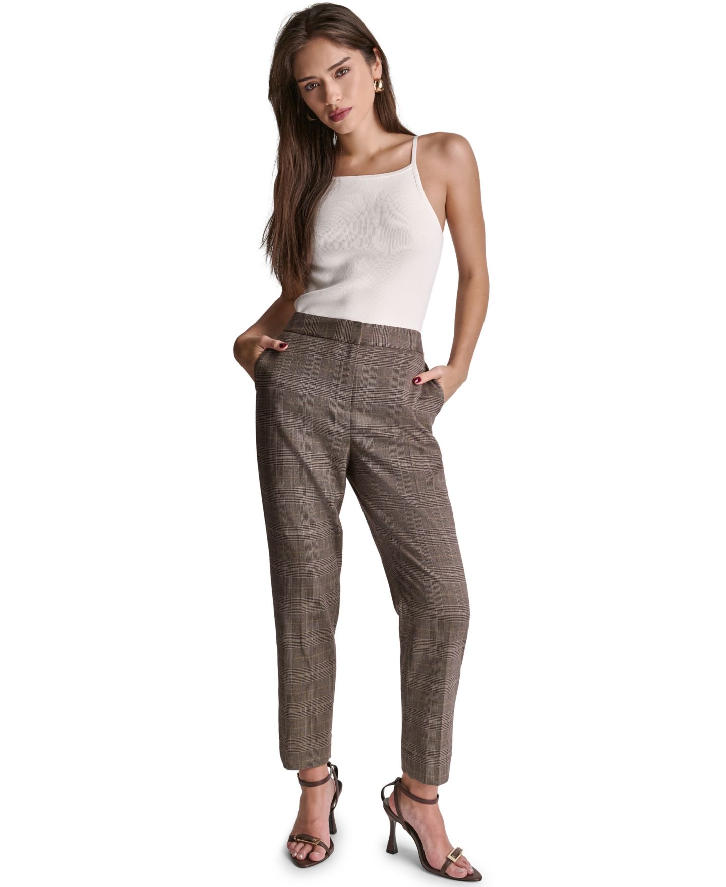 Женские брюки BCBG High-Rise Slim-Leg, цвет: Тёмно-коричневый сумеречный разноцветный — фото 2