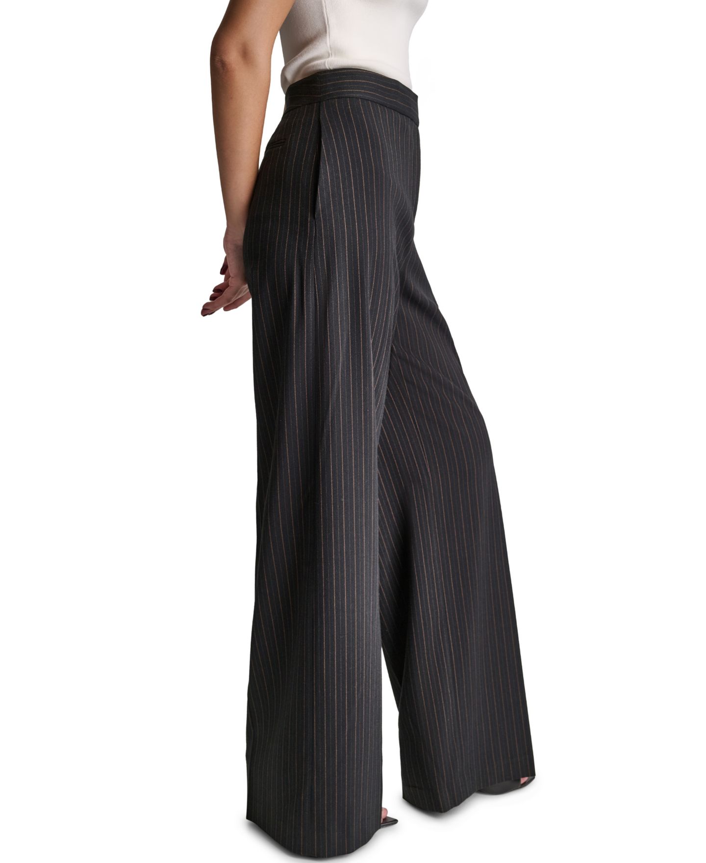 Женские брюки BCBG Pinstripe Full-Length High-Rise, цвет: Чёрный разноцветный — фото 5