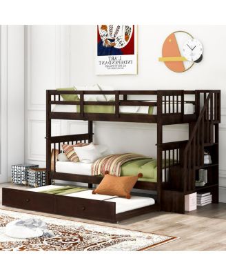 Twin-Over-Twin Stairway Bunk Bed with Trundle - Espresso