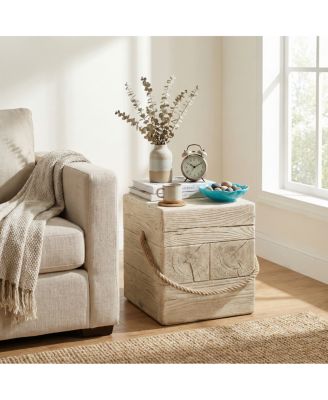 Outdoor Wood Grain Square Side Table with Braided Cord Detail