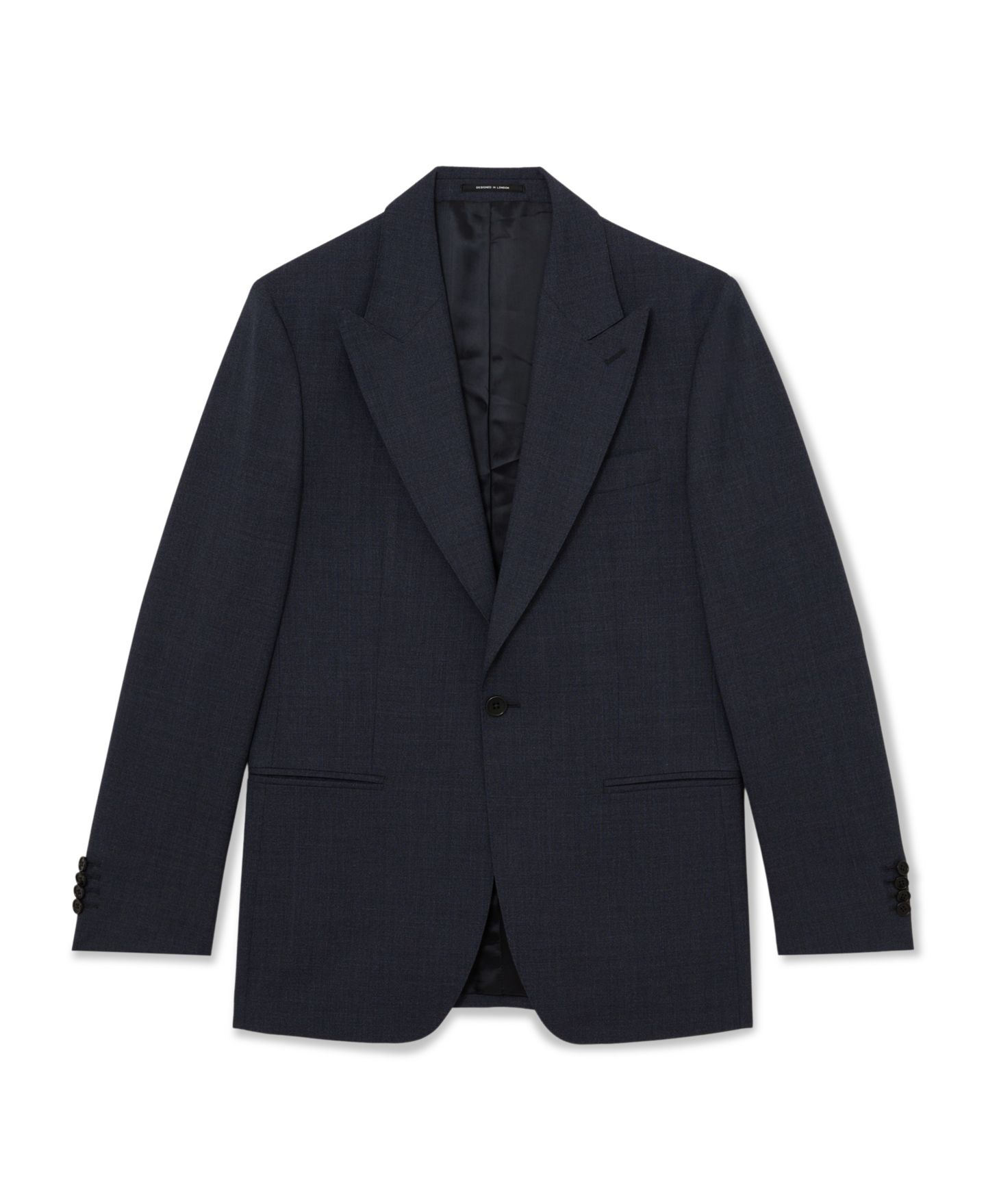 Мужской пиджак REISS Fiber Tailored-Fit Wool Textured Single-Breasted Blazer, цвет: Синий — фото 5
