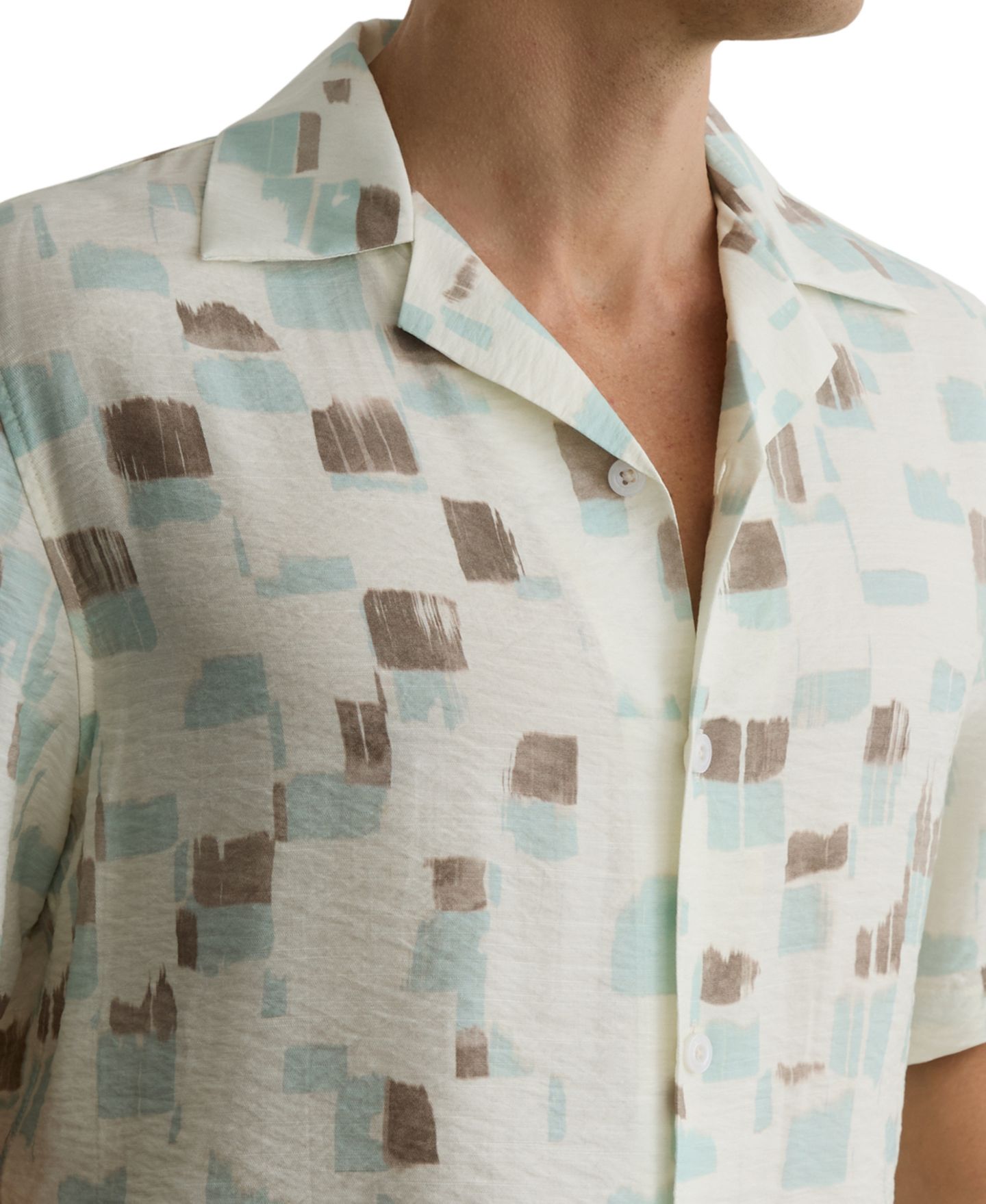 Мужская рубашка REISS Vespucci Brushstroke-Print Cuban-Collar, цвет: Молочный белый — фото 1