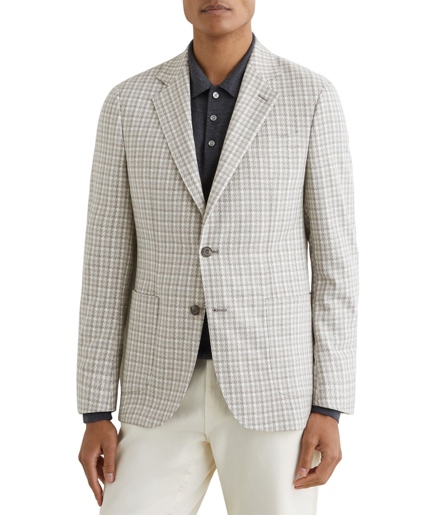 Мужской пиджак REISS Canty Tailored-Fit Houndstooth Single-Breasted Blazer, цвет: Мягкий серый — фото 1