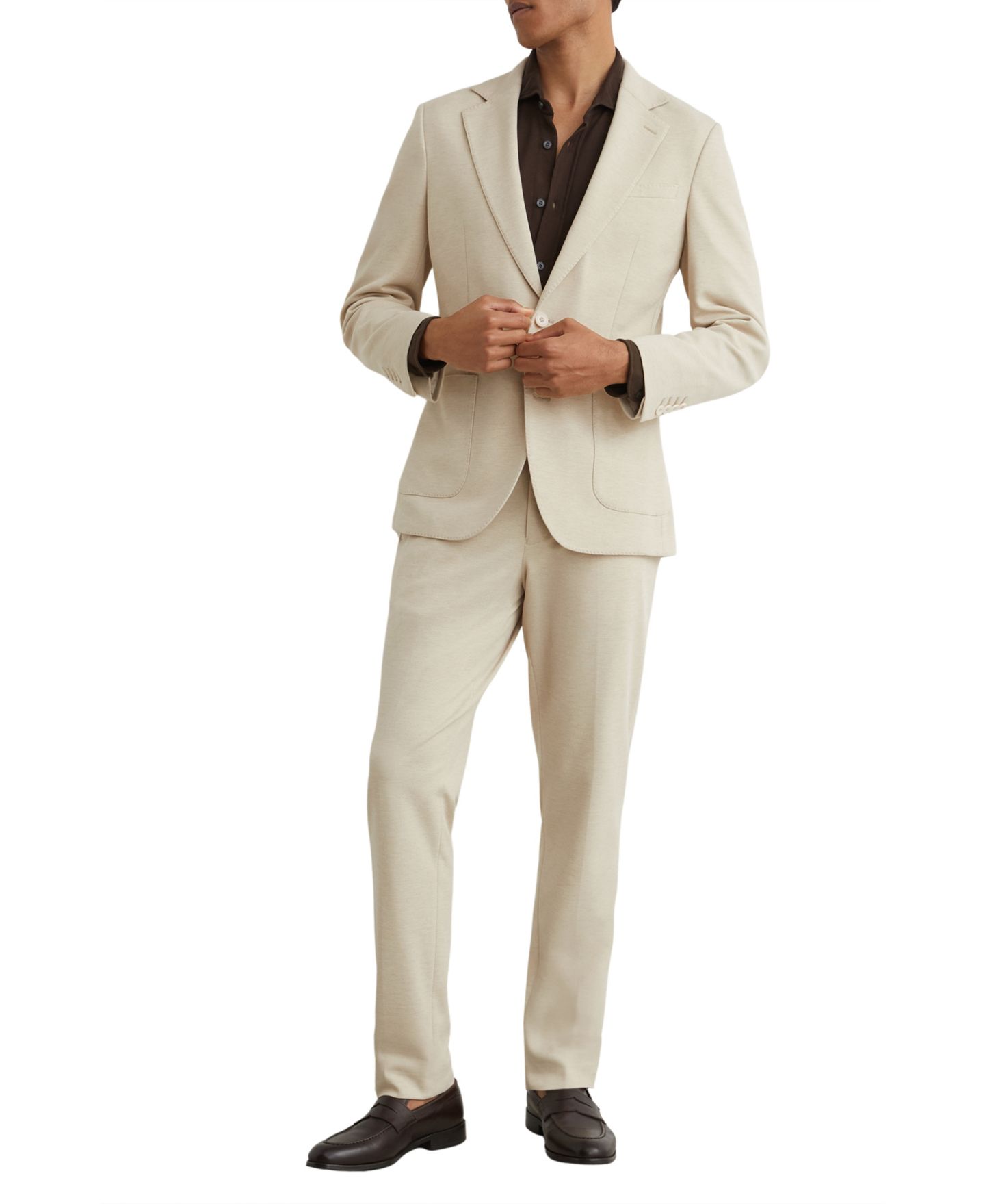 Мужской пиджак REISS Gerrard Tailored Fit Textured Jersey Single-Breasted Suit Blazer, цвет: Серо-бежевый — фото 4
