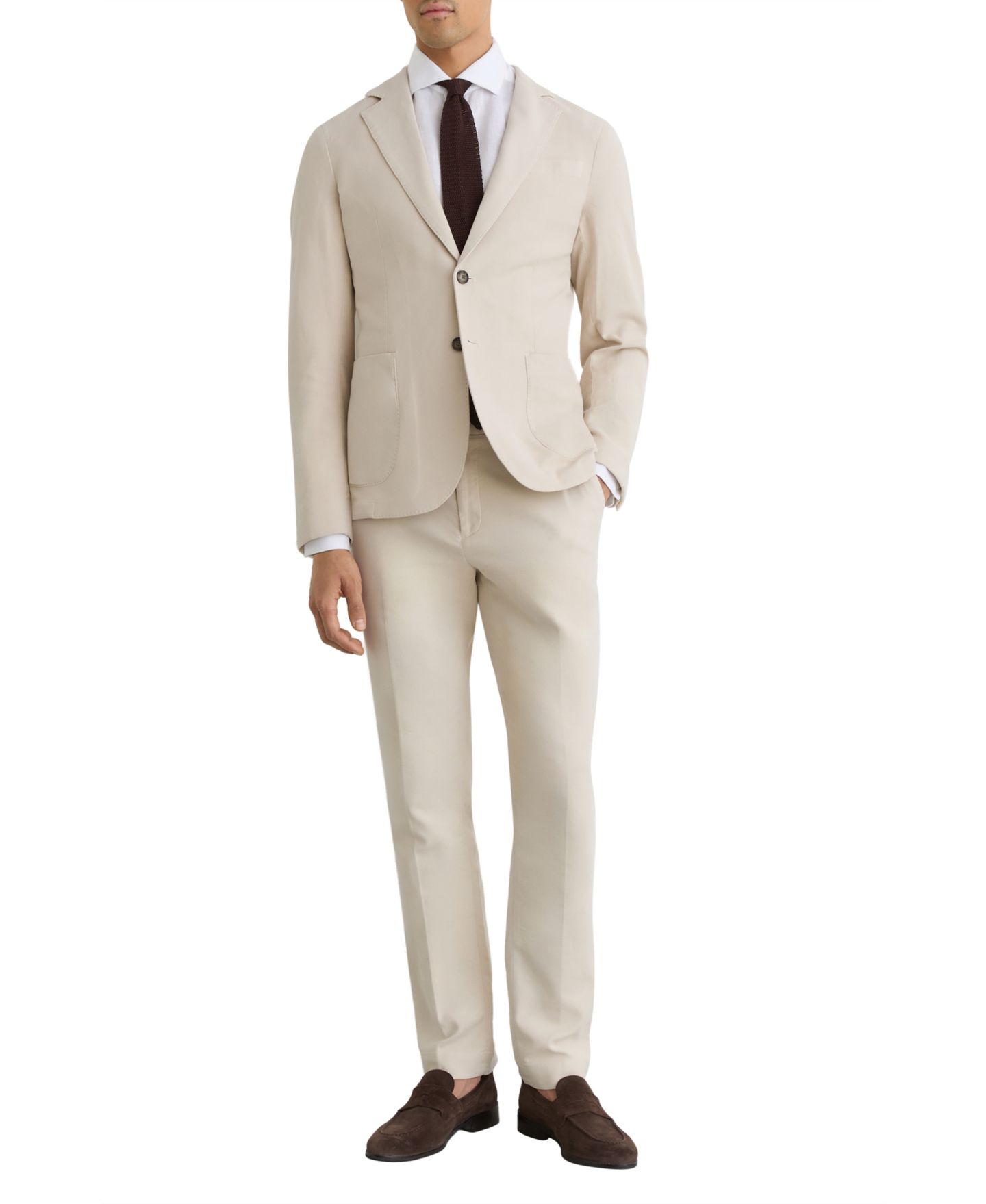 Мужской пиджак REISS Jason Garment-Dyed Pique Single-Breasted Suit Blazer, цвет: Серо-бежевый — фото 4