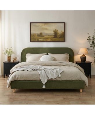 California King Upholstered Velvet Bed Frame with Curved Headboard