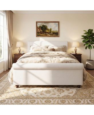Queen Size Upholstered Linen Bed Frame with Thick Headboard