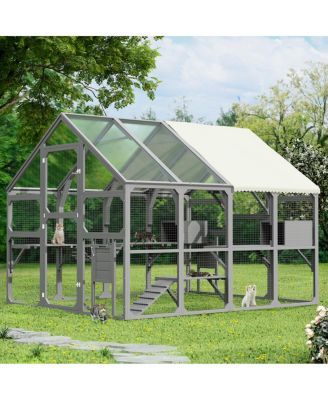 Large Wooden Outdoor Catio With 7 Platforms And 2 Resting Boxes