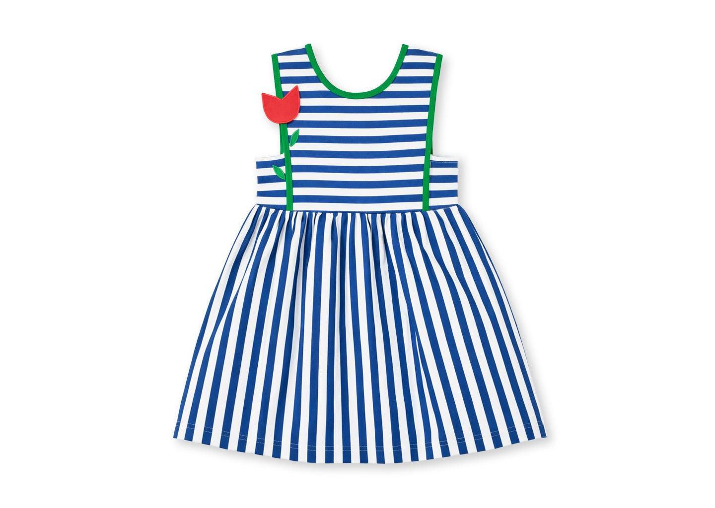 Платье Florence Eiseman Stripe Knit Dress With Tulip для девочек, цвет: Синий — фото 1