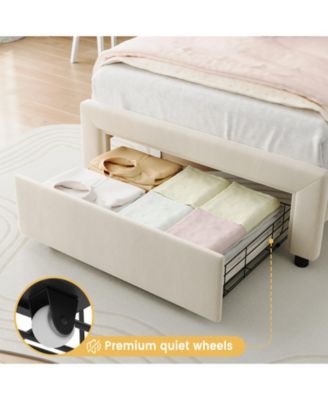 Kids Upholstered Platform Bed with Bear-Shaped Adjustable Headboard and RGB LED Lights, App/Remote Control, No Box Spring Needed