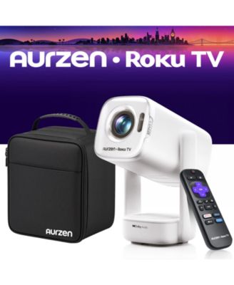 Mini Portable Roku TV Projector with Carrying Case, Roku Built-in, USB-C Powered, Native 1080P, DoIby Audio, Auto Focus and Keystone