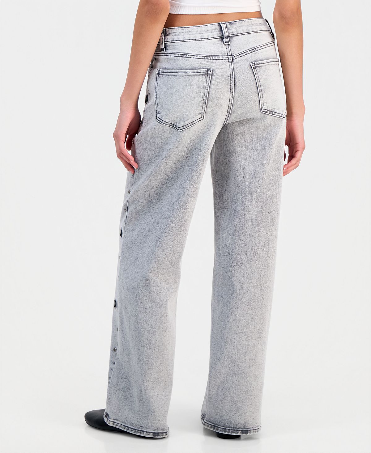 Madden Girl Juniors' Star Stud Mid Rise Wide Leg Jeans view 2 — MAYCSS fashion products