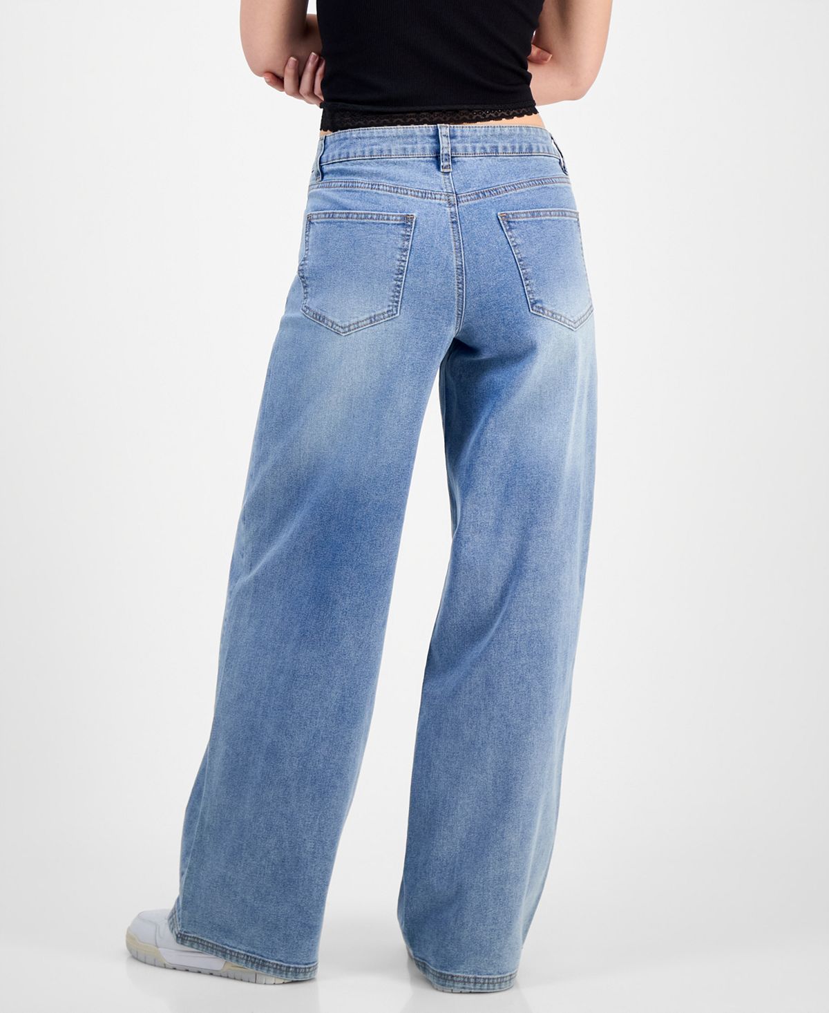 Madden Girl Juniors' 90s Wide-Leg Faded Star Jeans view 3 — MAYCSS fashion products